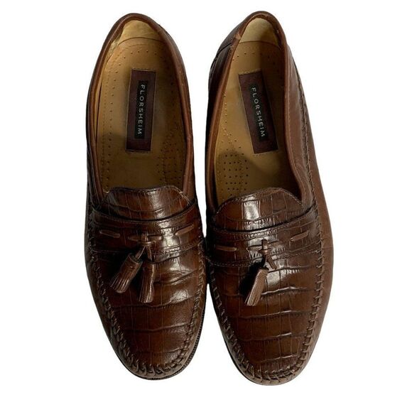 Florsheim Pisa Moc Toe Tassel Dress Loafers 9.5D Cognac Crocodile Print Leather main image 8